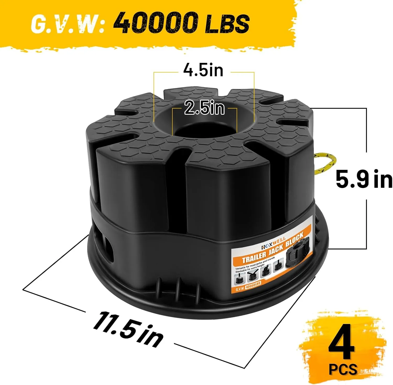 4PCS 6''H RV Trailer Jack Block with Bag, Camper Stabilizer Blocks for Travel Trailer, Use for Any Tongue Jack, Post, Foot, 5th Wheels, Round or Square or Scissor Stabilizer