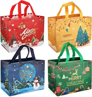 4PCS Christmas Gift Bags,Christmas Tote Bags with Handles, 2023 Christmas Treat Bags, Multifunctional Non-Woven Christmas Bags for Gifts Wrapping Shopping, Xmas Party Supplies, 32.5×25×17Cm