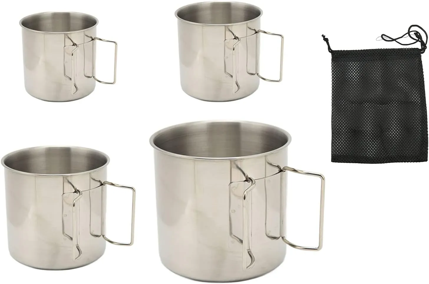 4Pcs Stackable Camping Mug, Camping Cup Stainless Steel Camping Cups with Folding Handle Nested Outdoors Camping Campfire Cup for Hiking Backpacking