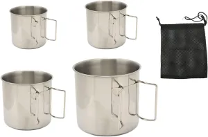 4Pcs Stackable Camping Mug, Camping Cup Stainless Steel Camping Cups with Folding Handle Nested Outdoors Camping Campfire Cup for Hiking Backpacking