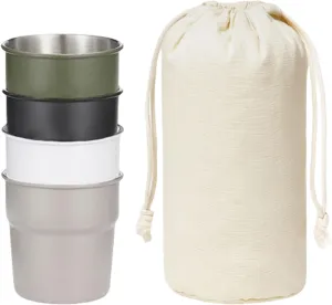 4pcs Stainless Steels Drinking Cup Outdoor Travel Coffees Milk Mugs Replacement Stackable Camping Cup With Storage Bag