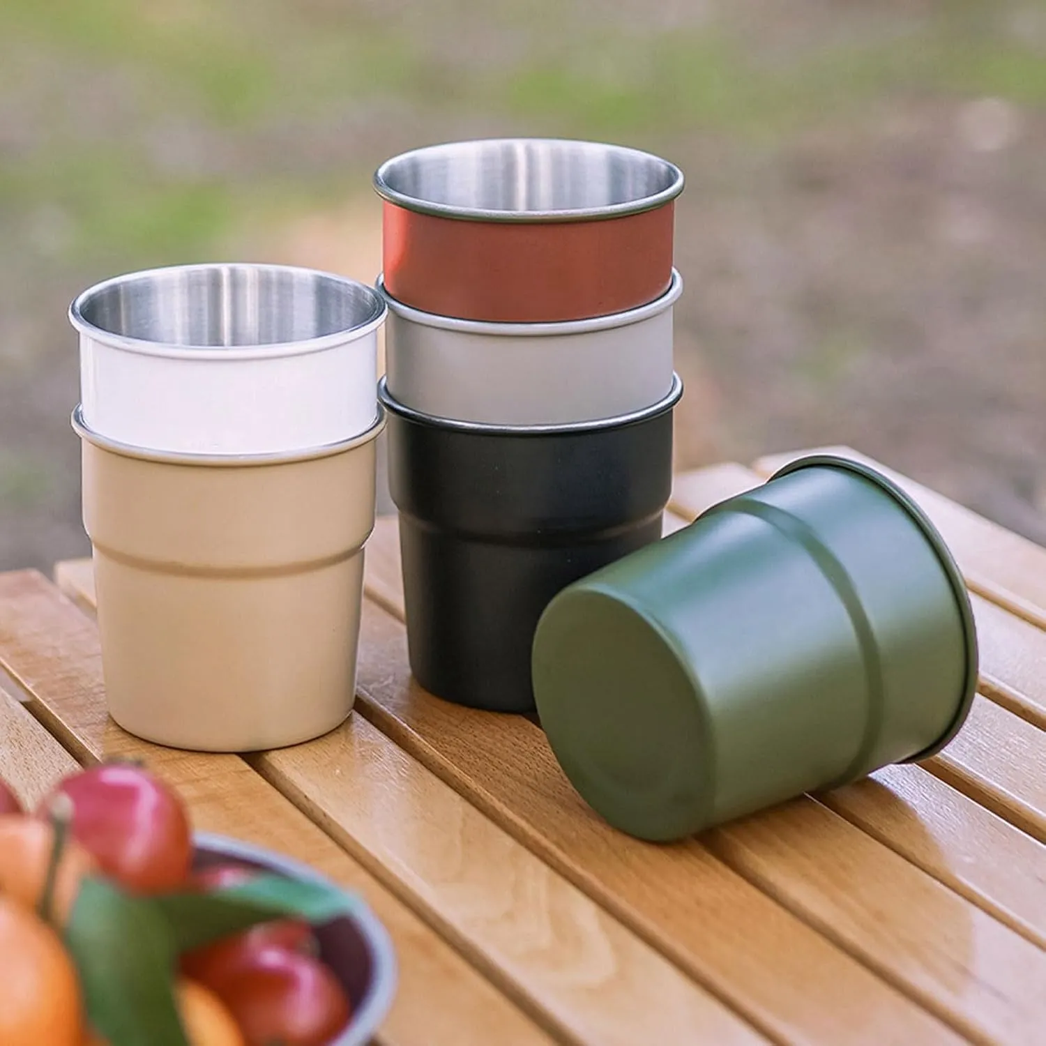 4pcs Stainless Steels Drinking Cup Outdoor Travel Coffees Milk Mugs Replacement Stackable Camping Cup With Storage Bag