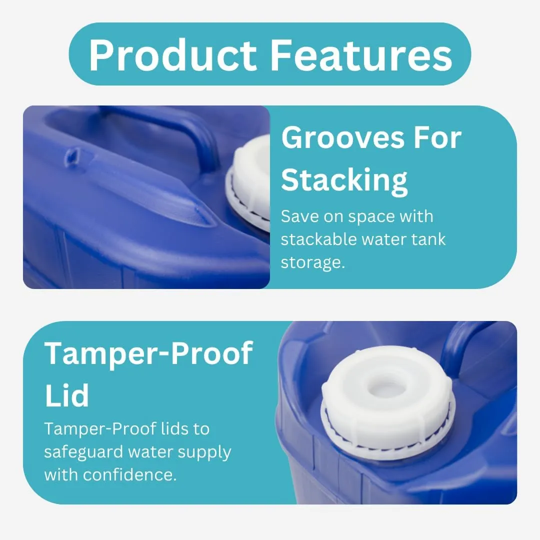 5-Gallon Stackable Water Storage Containers, 5 Gallons Each w/Lids   Spigot, Easy Fill, Survial Supply Emergency Water Storage for Camping and Disaster Preparedness, RV, 10 Gallon (2 Tanks)