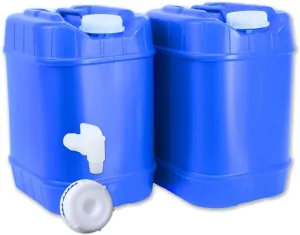 5-Gallon Stackable Water Storage Containers, 5 Gallons Each w/Lids   Spigot, Easy Fill, Survial Supply Emergency Water Storage for Camping and Disaster Preparedness, RV, 10 Gallon (2 Tanks)