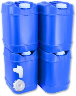 5-Gallon Stackable Water Storage Containers, 5 Gallons Each w/Lids   Spigot, Easy Fill, Survial Supply Emergency Water Storage for Camping and Disaster Preparedness, RV, 20 Gallon (4 Tanks)