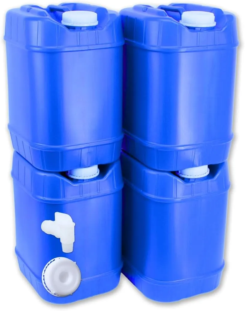 5-Gallon Stackable Water Storage Containers, 5 Gallons Each w/Lids   Spigot, Easy Fill, Survial Supply Emergency Water Storage for Camping and Disaster Preparedness, RV, 20 Gallon (4 Tanks)