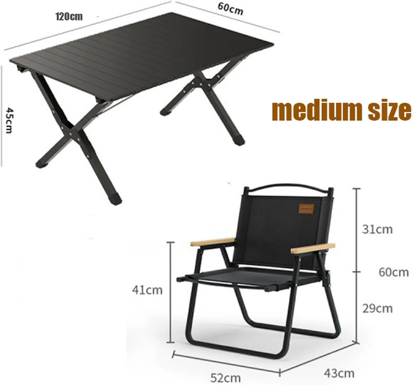 5-PCS Folding Camping Table Chairs Portable Outdoor Lawn Chairs and Aluminum Roll-up Table with Carrying Bag, Lightweight Picnic Table and Chairs for Patio Garden BBQ