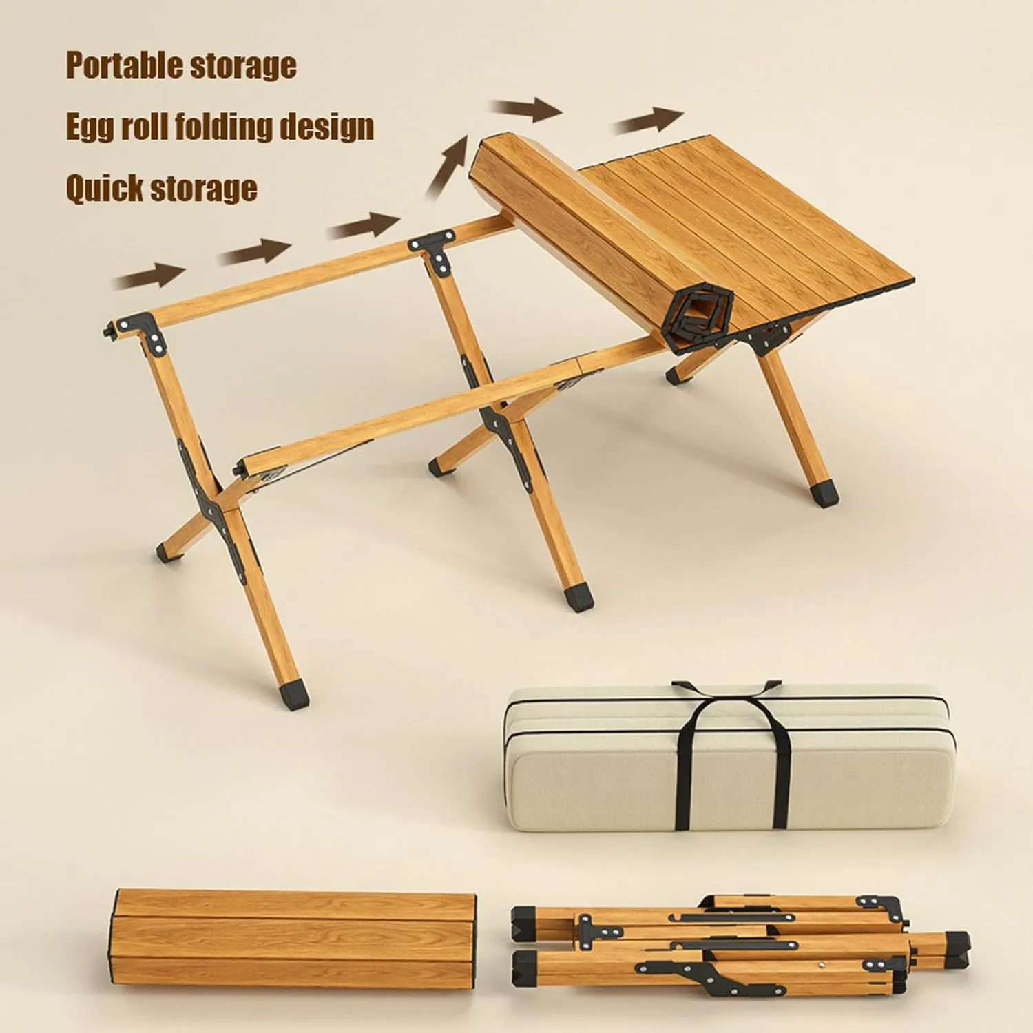 5-PCS Folding Camping Table Chairs Portable Outdoor Lawn Chairs and Aluminum Roll-up Table with Carrying Bag, Lightweight Picnic Table and Chairs for Patio Garden BBQ