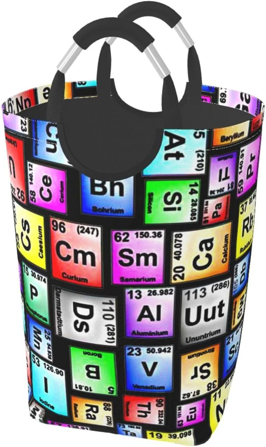 50l Laundry Basket Colored-Periodic-Table-Elements-Repeating Waterproof Laundry Hamper Foldable Clothes Laundry Bag With Handles