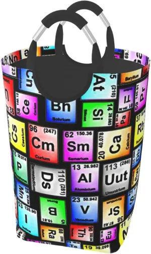 50l Laundry Basket Colored-Periodic-Table-Elements-Repeating Waterproof Laundry Hamper Foldable Clothes Laundry Bag With Handles