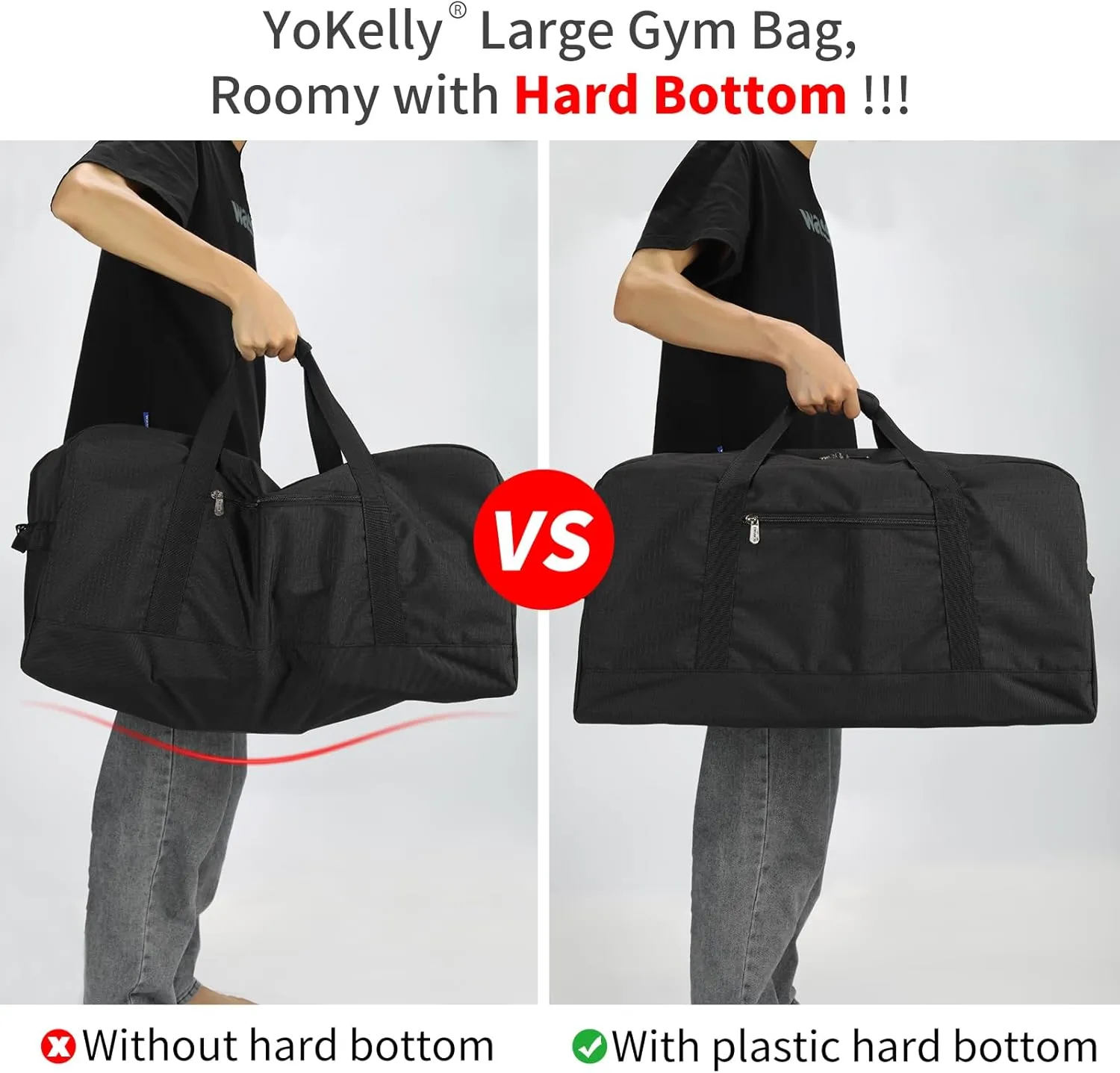 55L Large Duffle Bag for Men Travel - 25 inch Weekender Duffel Bag with Hard Bottom - Black