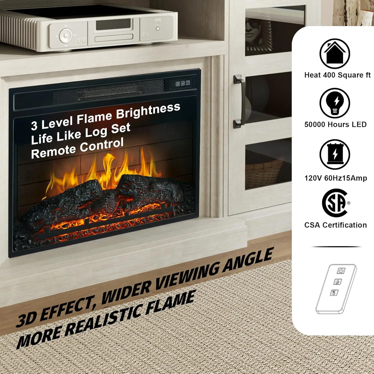 59 Inch TV Stand with 3D Fireplace, Modern Media Entertainment Center for TVs up to 65 Inch, Tv Console Table with Glass Barn Door & Storage Cabinets, Highboy, White