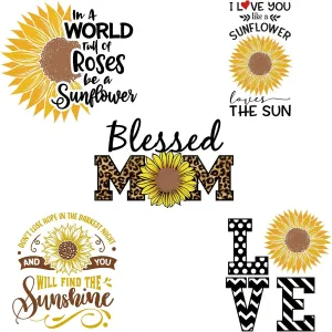 5Pcs Iron On Patches for Clothing Sunflower Heat Press Decals for T-Shirt Jackets Jeans Bags Hats DIY Washable Iron On Stickers