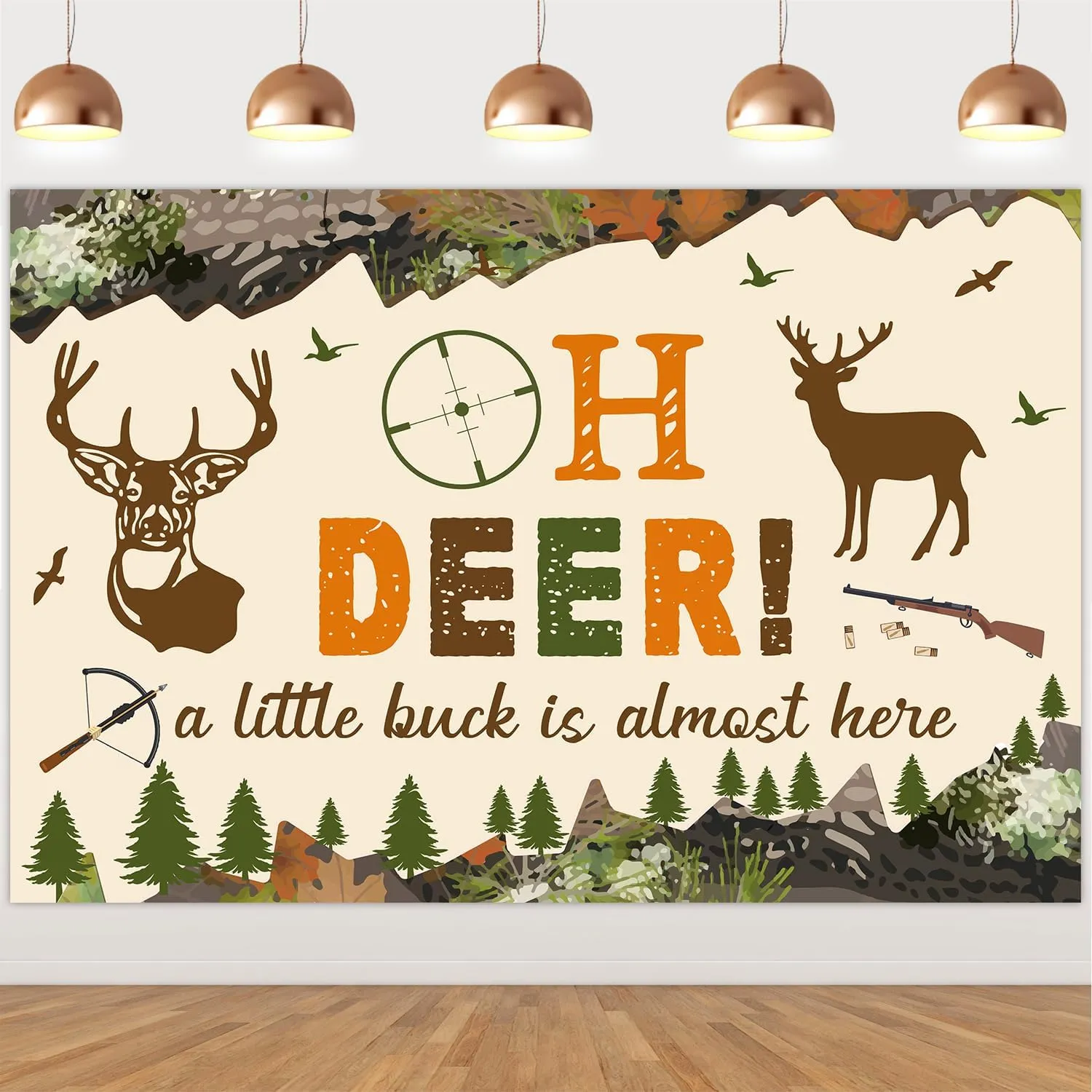 5x3ft Oh Deer Baby Shower Backdrop - A Little Buck is Almost Here Photography Background - Hunting Themed Decorations for Birthday Party and Baby Shower - Decor Supplies for Girls and Boys