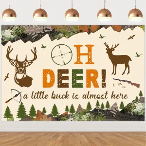 5x3ft Oh Deer Baby Shower Backdrop - A Little Buck is Almost Here Photography Background - Hunting Themed Decorations for Birthday Party and Baby Shower - Decor Supplies for Girls and Boys