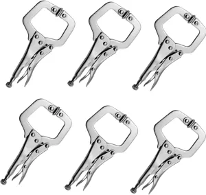 6 Inch C Clamp Locking, 6Pcs Heavy Duty Welding Clamps Pliers Set Vise Grip Clamps with Swivel Pad for Electrician Maintenance, Wood Working, Welding and Craftsmen Home Workshop