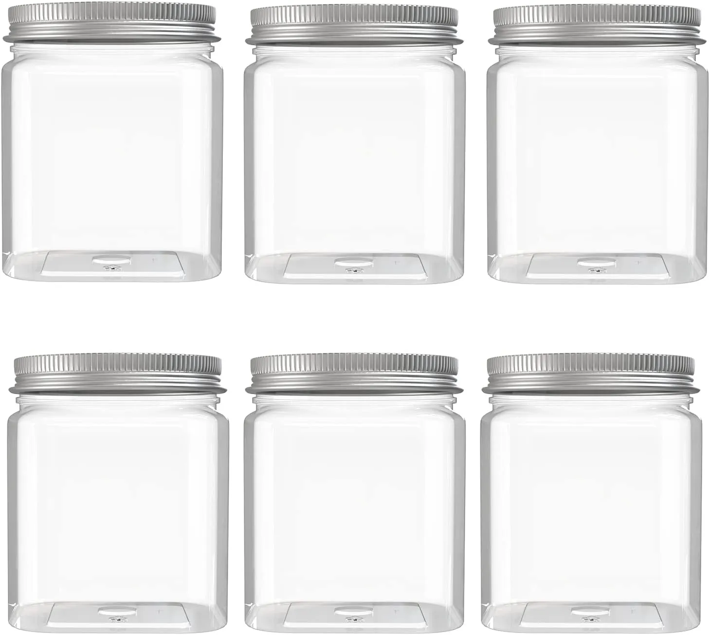 6 Pack 24 Oz Clear plastic jar, Refillable Kitchen Storage Containers, For Kitchen & Household, Aluminum cap.