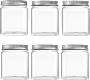 6 Pack 24 Oz Clear plastic jar, Refillable Kitchen Storage Containers, For Kitchen & Household, Aluminum cap.