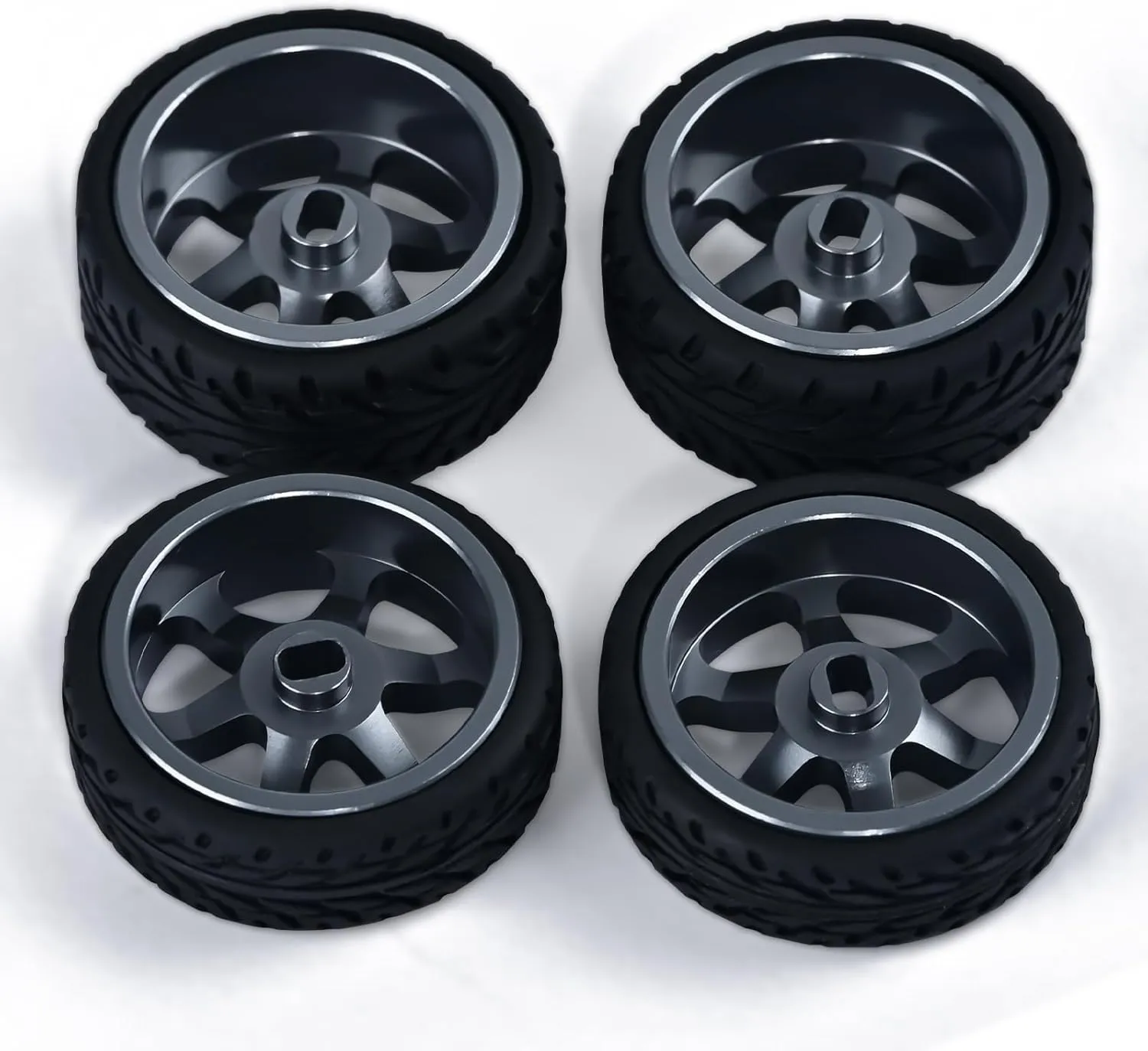 6 Spoke Wheel Rims & Rc Car Speed Tires for 1/28 RC Hobby Model Car, [2*N 2*W] 4 Pcs 20mm Aluminum Alloy Rims for Wltoys K969 K989 P929 AWD XRX AMZ WL DRZ GLA BZ (Titanium Speed)