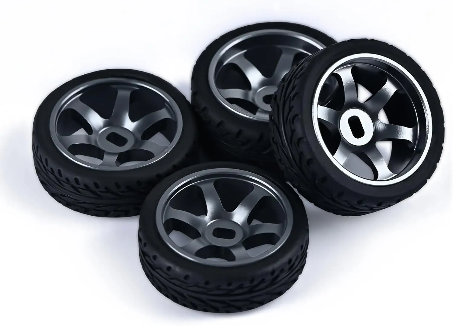6 Spoke Wheel Rims & Rc Car Speed Tires for 1/28 RC Hobby Model Car, [2*N 2*W] 4 Pcs 20mm Aluminum Alloy Rims for Wltoys K969 K989 P929 AWD XRX AMZ WL DRZ GLA BZ (Titanium Speed)