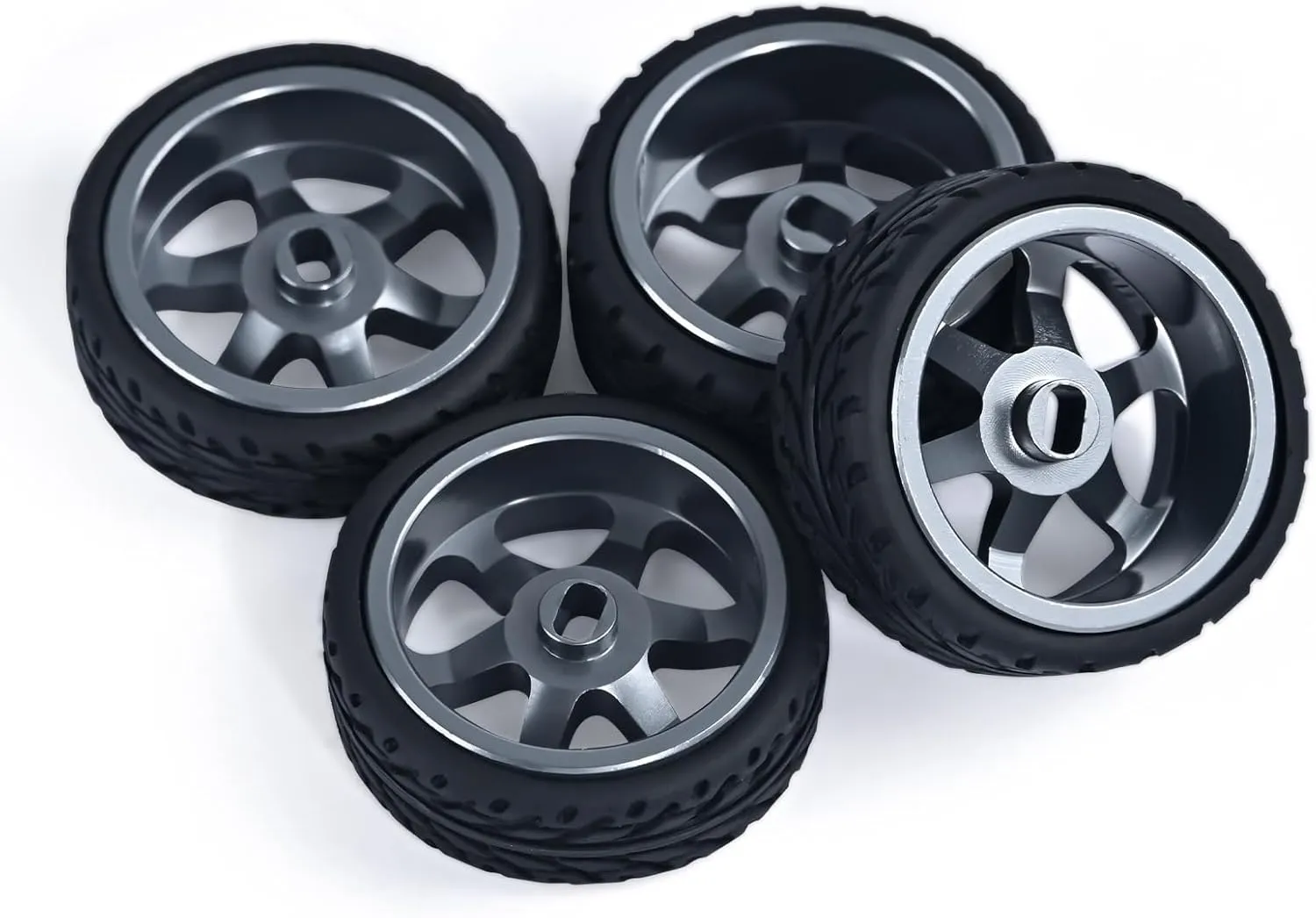 6 Spoke Wheel Rims & Rc Car Speed Tires for 1/28 RC Hobby Model Car, [2*N 2*W] 4 Pcs 20mm Aluminum Alloy Rims for Wltoys K969 K989 P929 AWD XRX AMZ WL DRZ GLA BZ (Titanium Speed)