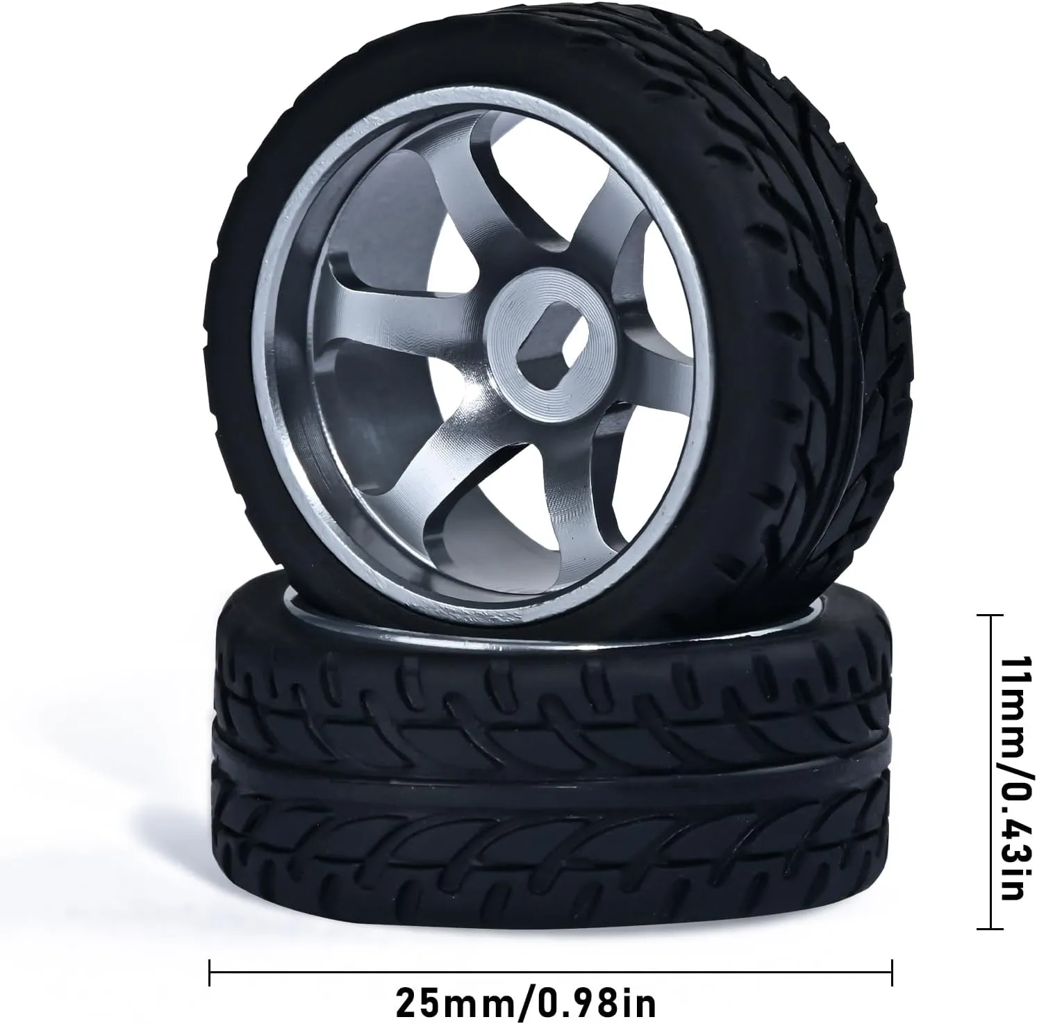 6 Spoke Wheel Rims & Rc Car Speed Tires for 1/28 RC Hobby Model Car, [2*N 2*W] 4 Pcs 20mm Aluminum Alloy Rims for Wltoys K969 K989 P929 AWD XRX AMZ WL DRZ GLA BZ (Titanium Speed)