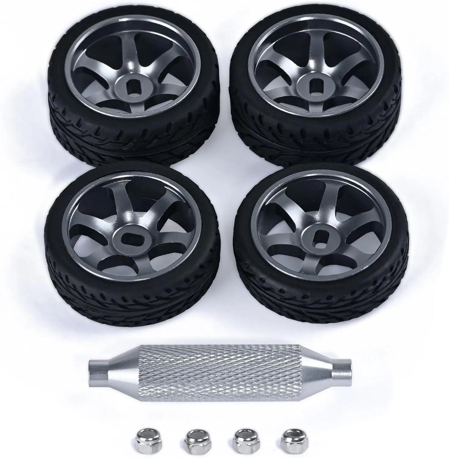 6 Spoke Wheel Rims & Rc Car Speed Tires for 1/28 RC Hobby Model Car, [2*N 2*W] 4 Pcs 20mm Aluminum Alloy Rims for Wltoys K969 K989 P929 AWD XRX AMZ WL DRZ GLA BZ (Titanium Speed)