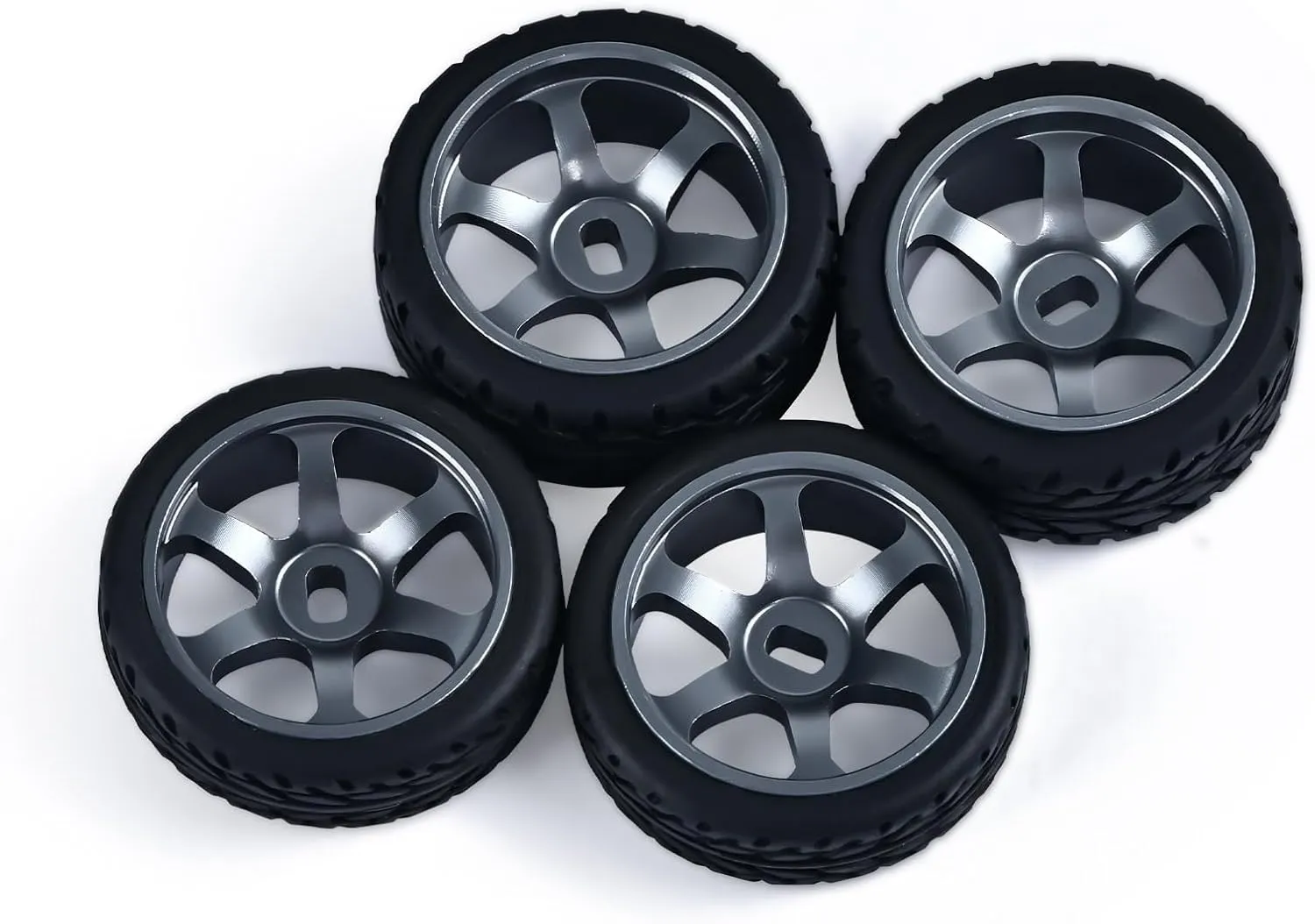 6 Spoke Wheel Rims & Rc Car Speed Tires for 1/28 RC Hobby Model Car, [2*N 2*W] 4 Pcs 20mm Aluminum Alloy Rims for Wltoys K969 K989 P929 AWD XRX AMZ WL DRZ GLA BZ (Titanium Speed)