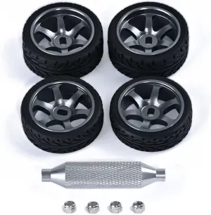 6 Spoke Wheel Rims & Rc Car Speed Tires for 1/28 RC Hobby Model Car, [2*N 2*W] 4 Pcs 20mm Aluminum Alloy Rims for Wltoys K969 K989 P929 AWD XRX AMZ WL DRZ GLA BZ (Titanium Speed)