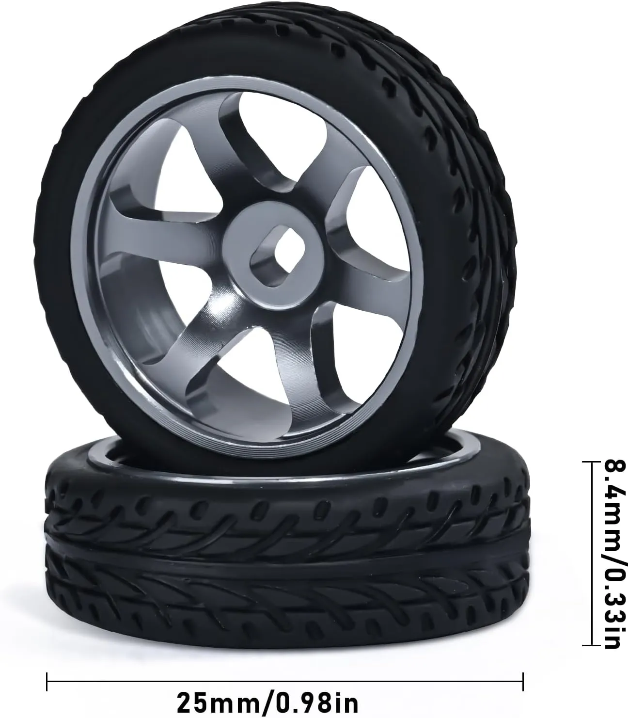 6 Spoke Wheel Rims & Rc Car Speed Tires for 1/28 RC Hobby Model Car, [2*N 2*W] 4 Pcs 20mm Aluminum Alloy Rims for Wltoys K969 K989 P929 AWD XRX AMZ WL DRZ GLA BZ (Titanium Speed)