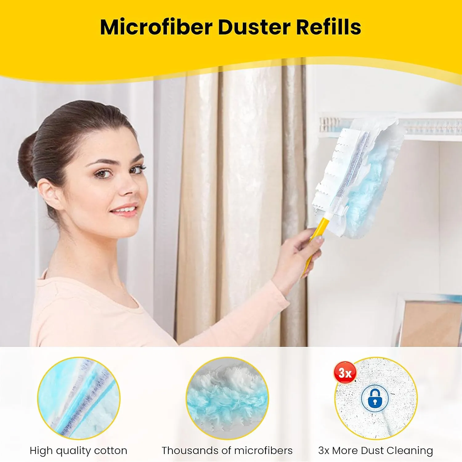 60 Count Dusters Refill for Cleaning, 180 Degree Heavy Duty Duster Replacement Head for Swiffer, Dusting Furniture, Blinds, Ceiling Fans, Helps Remove Allergens