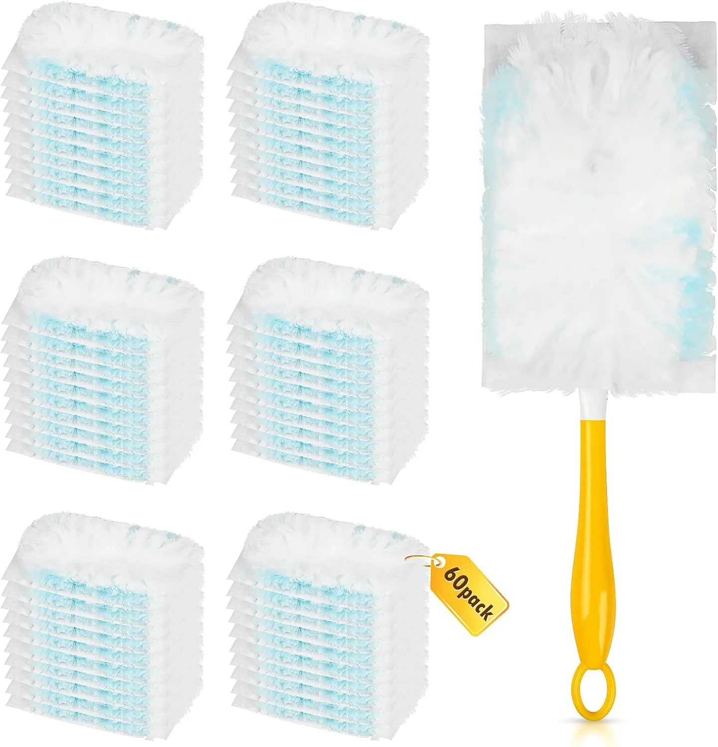 60 Count Dusters Refill for Cleaning, 180 Degree Heavy Duty Duster Replacement Head for Swiffer, Dusting Furniture, Blinds, Ceiling Fans, Helps Remove Allergens