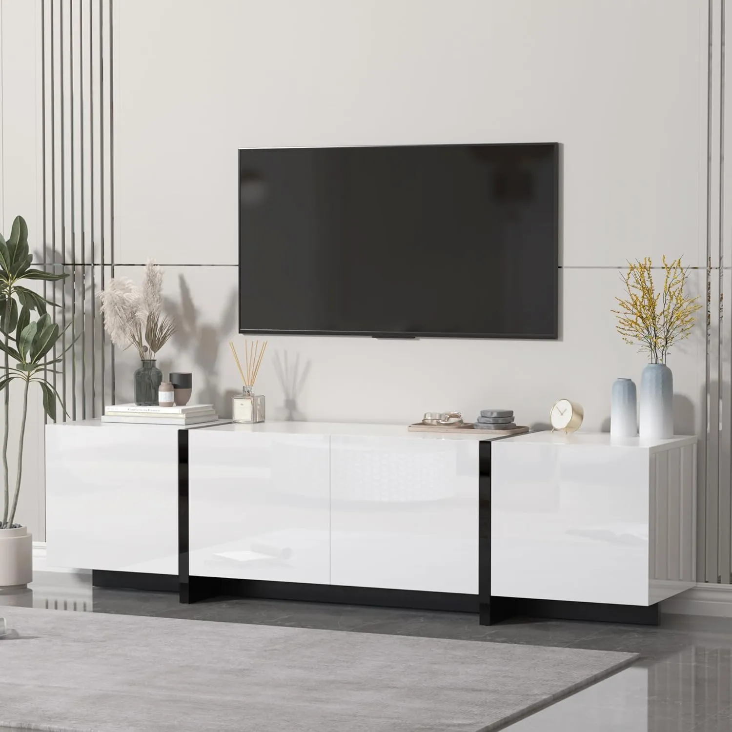 67" Wide High-Gloss Modern TV Stand for TVs up to 75" - Stylish Media Console for Living Room in White