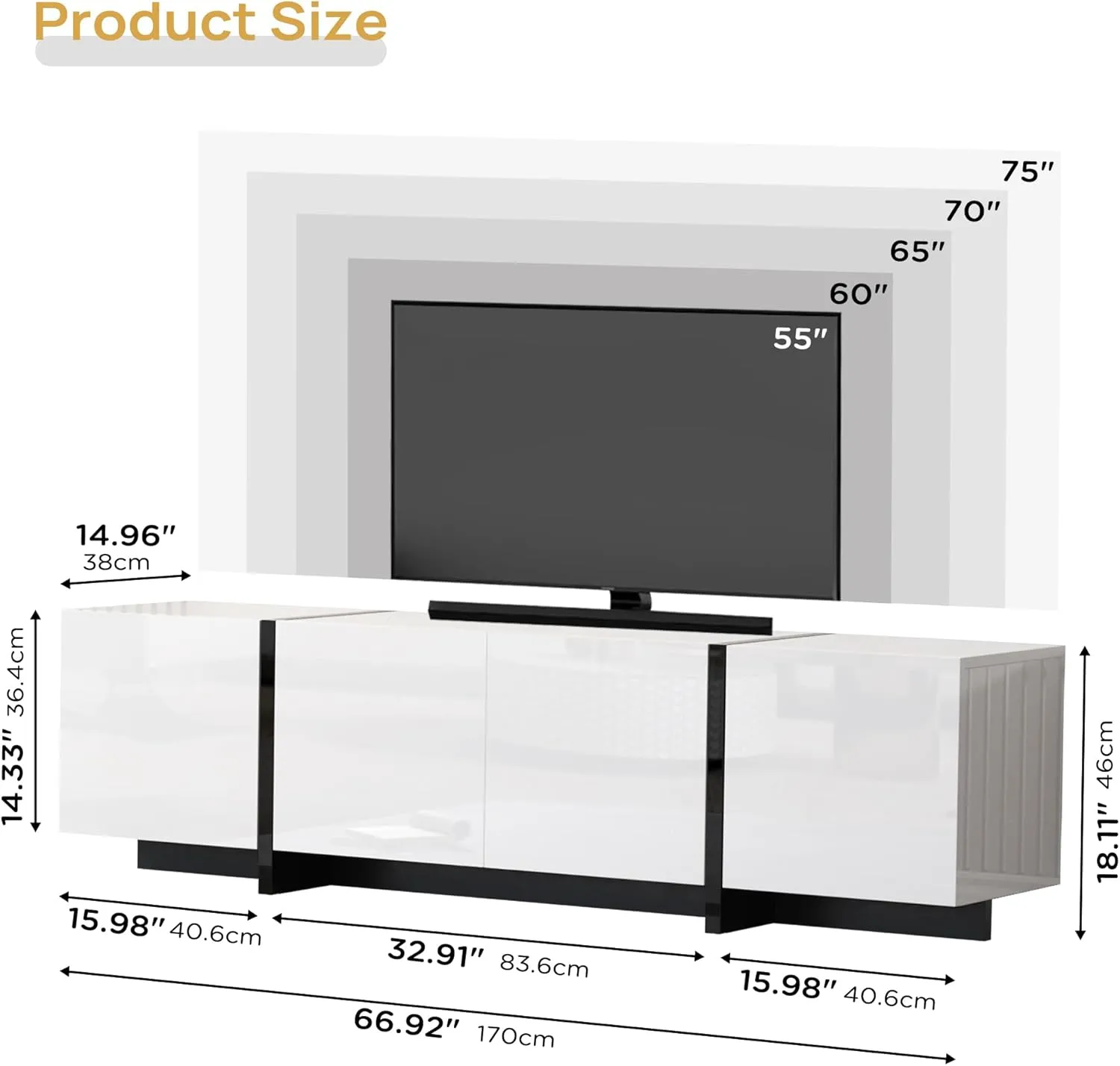 67" Wide High-Gloss Modern TV Stand for TVs up to 75" - Stylish Media Console for Living Room in White