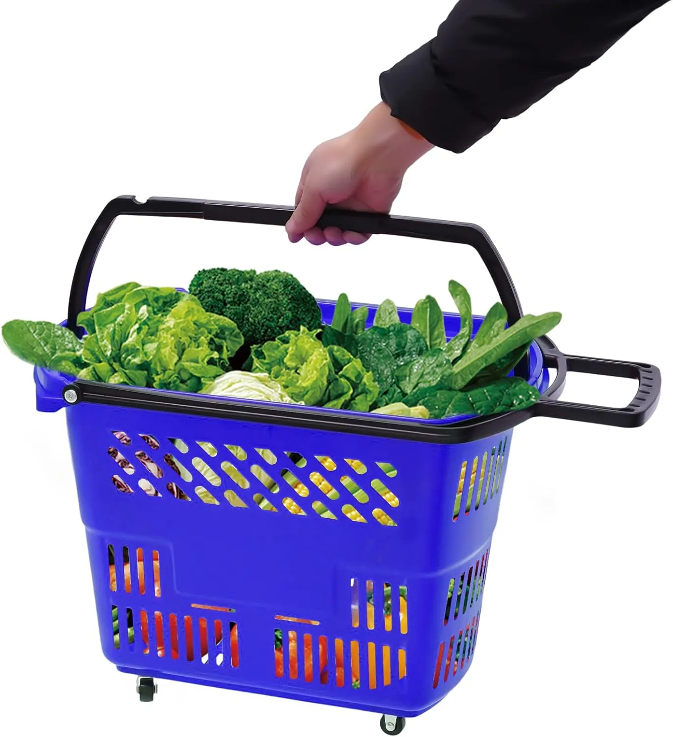6PCS 35L Shopping Carts for Groceries, Rolling Shopping Basket w/Wheels & Handle, Plastic Shopping Cart Retail Shopping Baskets Carts Grocery Baskets Portable Shopping Basket for Retail Store