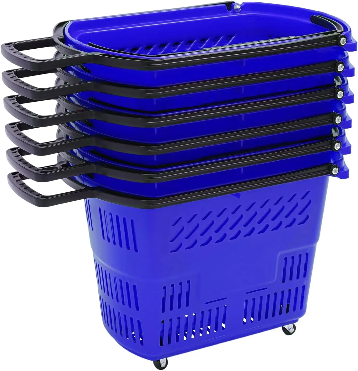 6PCS 35L Shopping Carts for Groceries, Rolling Shopping Basket w/Wheels & Handle, Plastic Shopping Cart Retail Shopping Baskets Carts Grocery Baskets Portable Shopping Basket for Retail Store