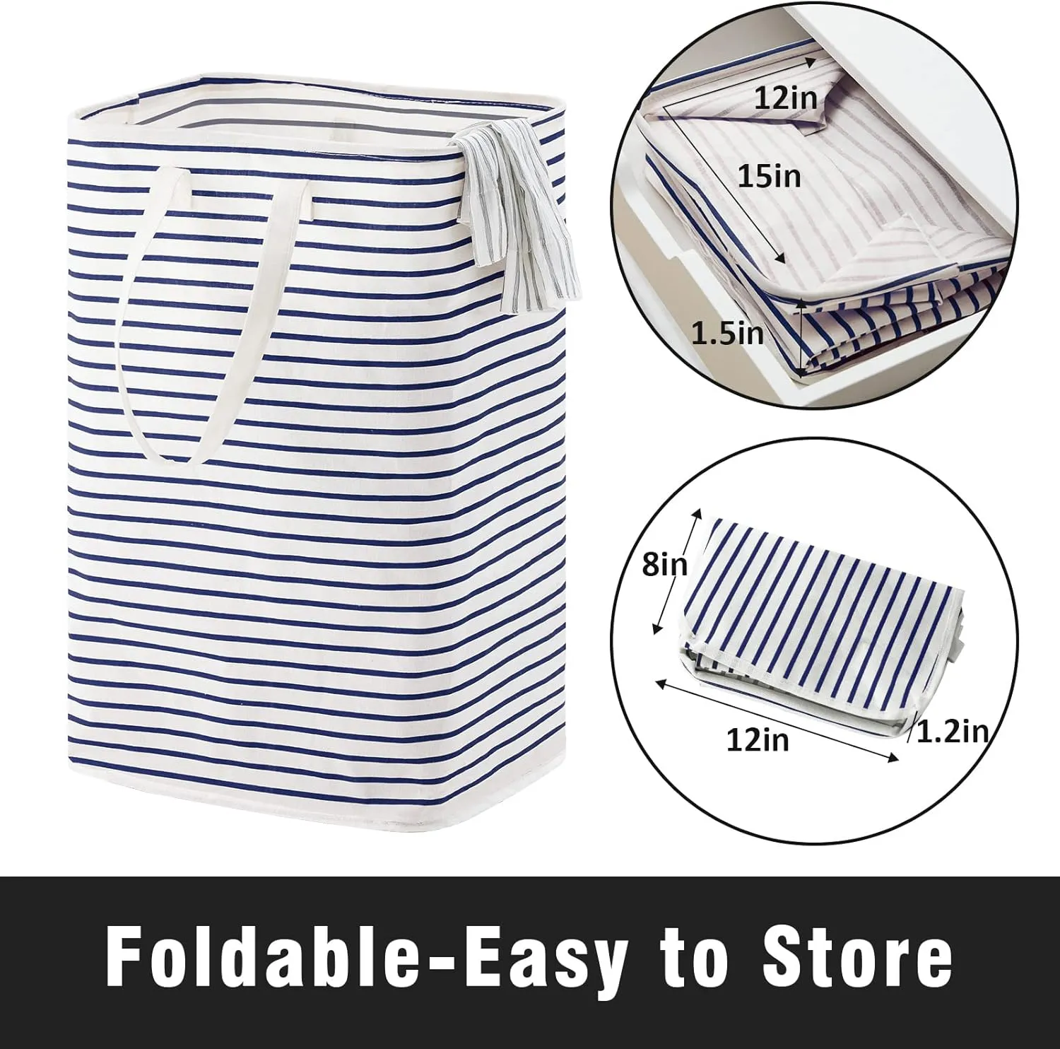 72L Large Collapsible Laundry Basket, Freestanding Clothes Hamper with Easy Carry Long Handles, Waterproof Washing Bag for Bedroom, Bathroom, and Nursery (Blue, 3 Pack)