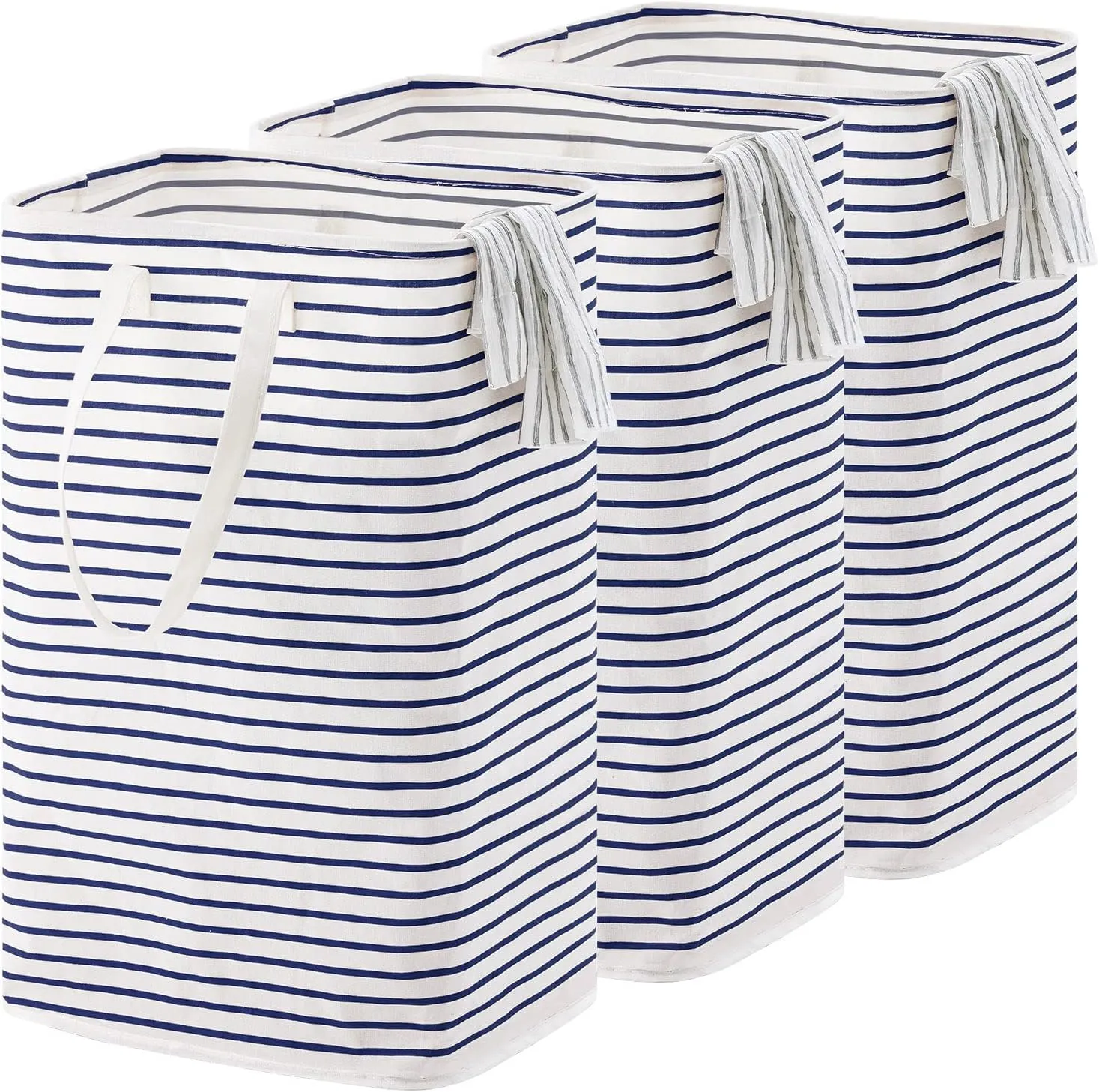 72L Large Collapsible Laundry Basket, Freestanding Clothes Hamper with Easy Carry Long Handles, Waterproof Washing Bag for Bedroom, Bathroom, and Nursery (Blue, 3 Pack)
