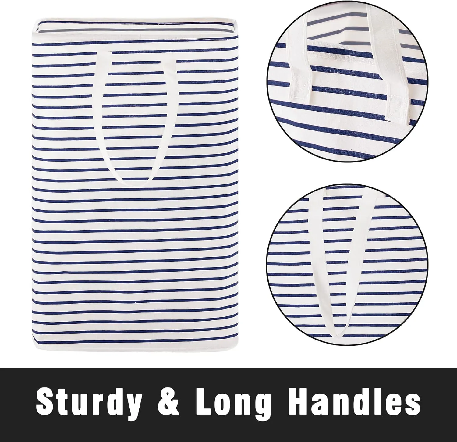 72L Large Collapsible Laundry Basket, Freestanding Clothes Hamper with Easy Carry Long Handles, Waterproof Washing Bag for Bedroom, Bathroom, and Nursery (Blue, 3 Pack)