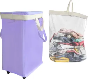75L Collapsible Tall Laundry Hamper, Laundry Basket with Wheels with Removable Wash Bag Waterproof Clothes Hamper, Narrow Corner Clothes Bins with Handles for Bathroom