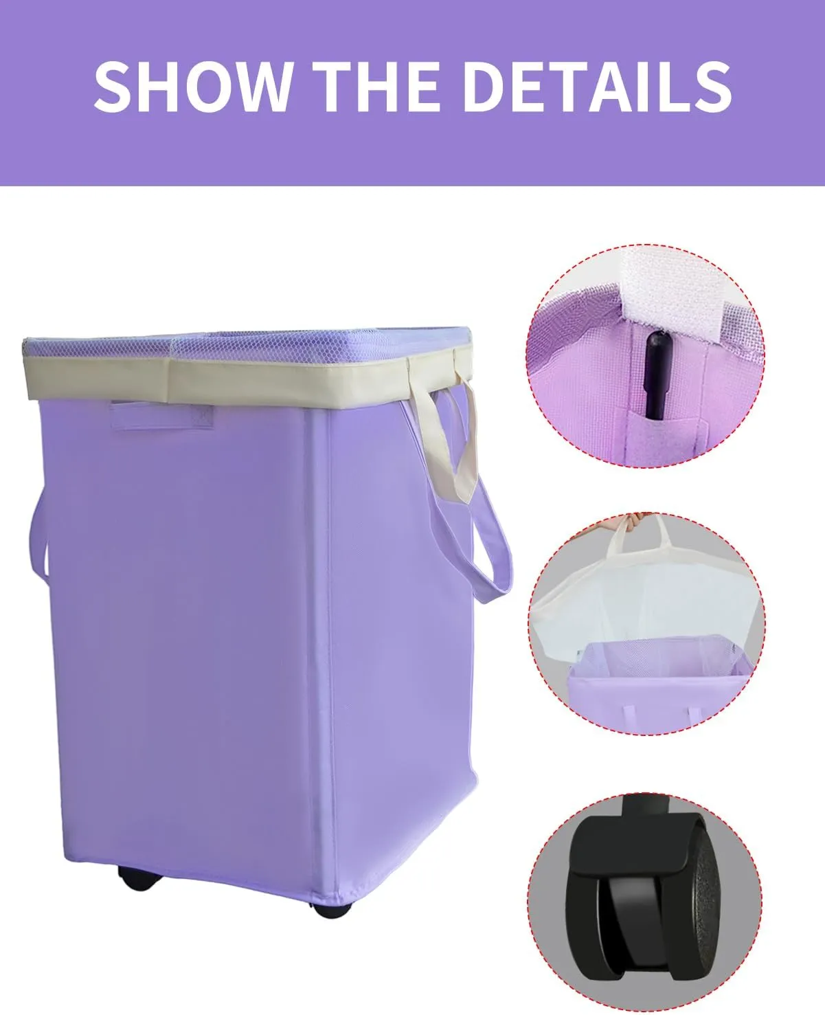 75L Collapsible Tall Laundry Hamper, Laundry Basket with Wheels with Removable Wash Bag Waterproof Clothes Hamper, Narrow Corner Clothes Bins with Handles for Bathroom