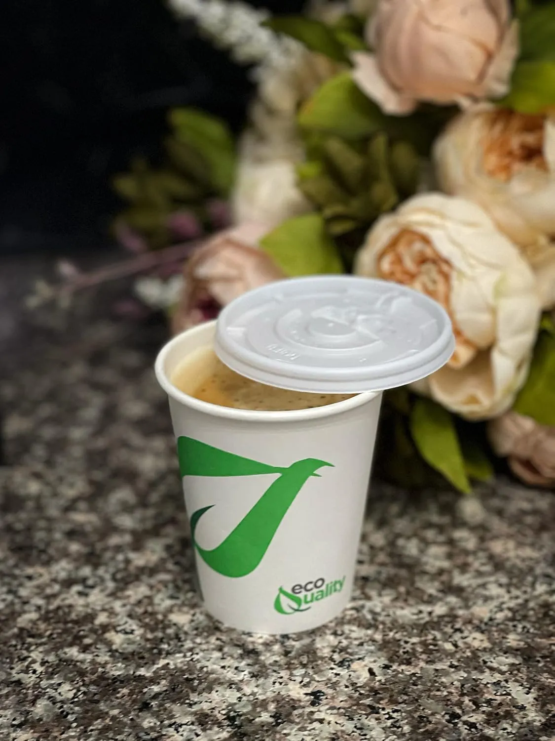 8 oz Compostable Paper Cups with White Flat Lids - Biodegradable Disposable White Paper Coffee Cups PLA Lined - Eco-friendly Hot and Cold Drinking Cups (250)