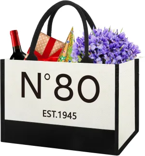 80th Birthday Gifts for Women Tote Bag, 80 Years Old Gifts for Her, Happy 80th Birthday Gifts for Her Turning 80, Vintage 1945 Canvas Birthday Bag