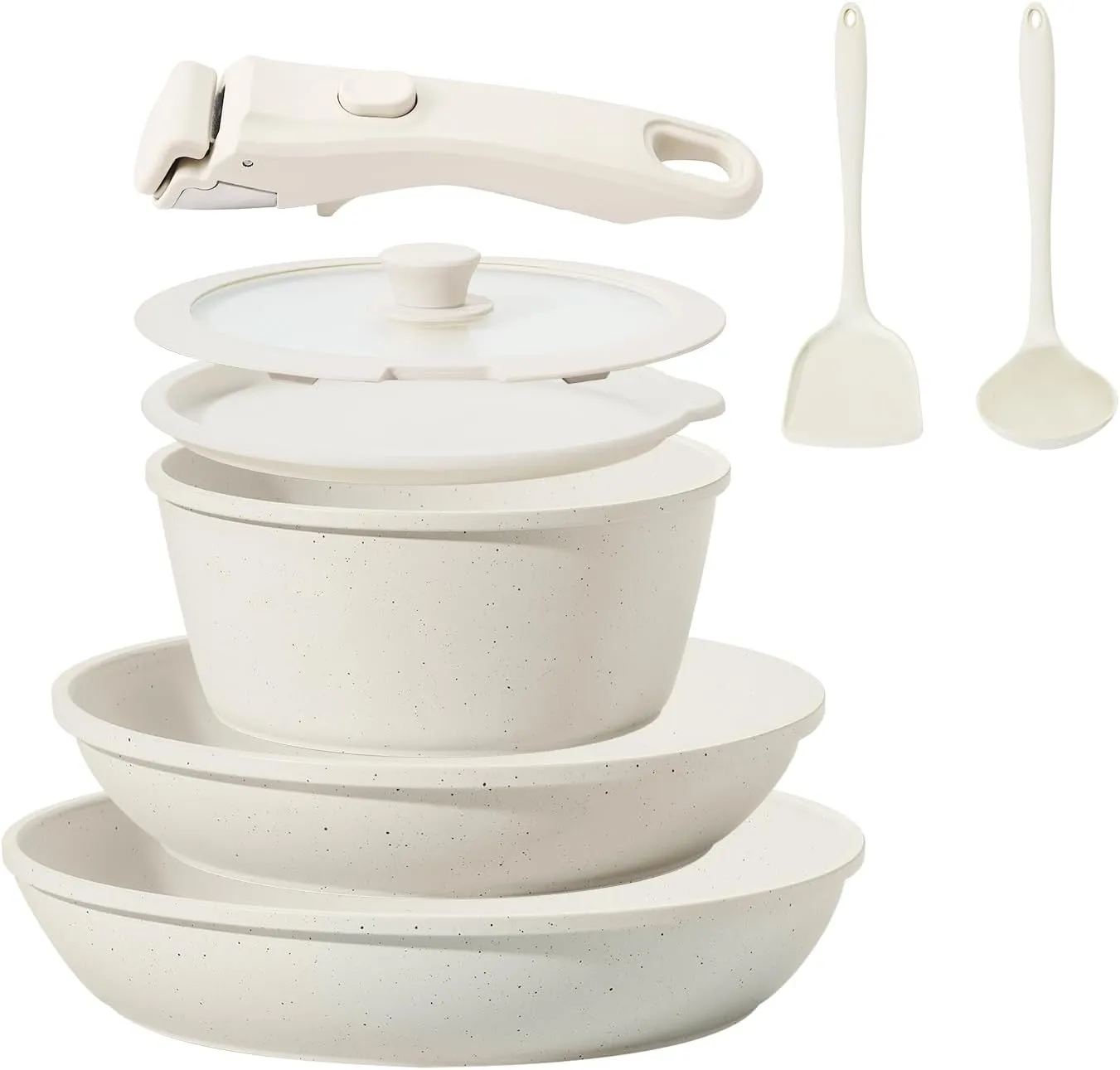 8PCS Ceramic Cookware,Nonstick Ceramic Pan, Removable Handle Pots and Pans Set, Stackable Pan Set, Nonstick Pots and Pans Set Non Stick pot for Home,RV