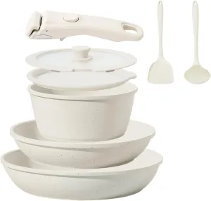 8PCS Ceramic Cookware,Nonstick Ceramic Pan, Removable Handle Pots and Pans Set, Stackable Pan Set, Nonstick Pots and Pans Set Non Stick pot for Home,RV