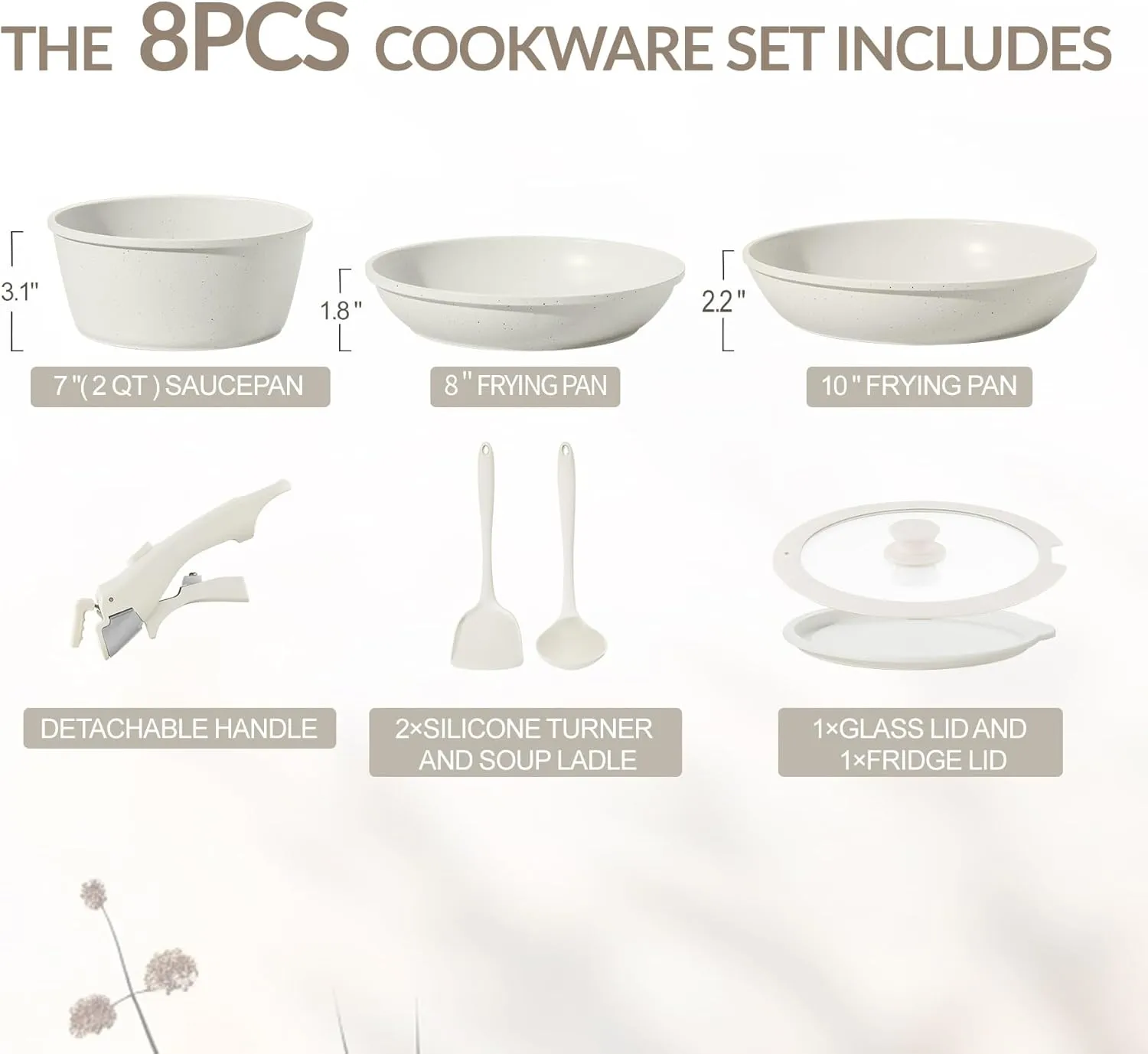 8PCS Ceramic Cookware,Nonstick Ceramic Pan, Removable Handle Pots and Pans Set, Stackable Pan Set, Nonstick Pots and Pans Set Non Stick pot for Home,RV