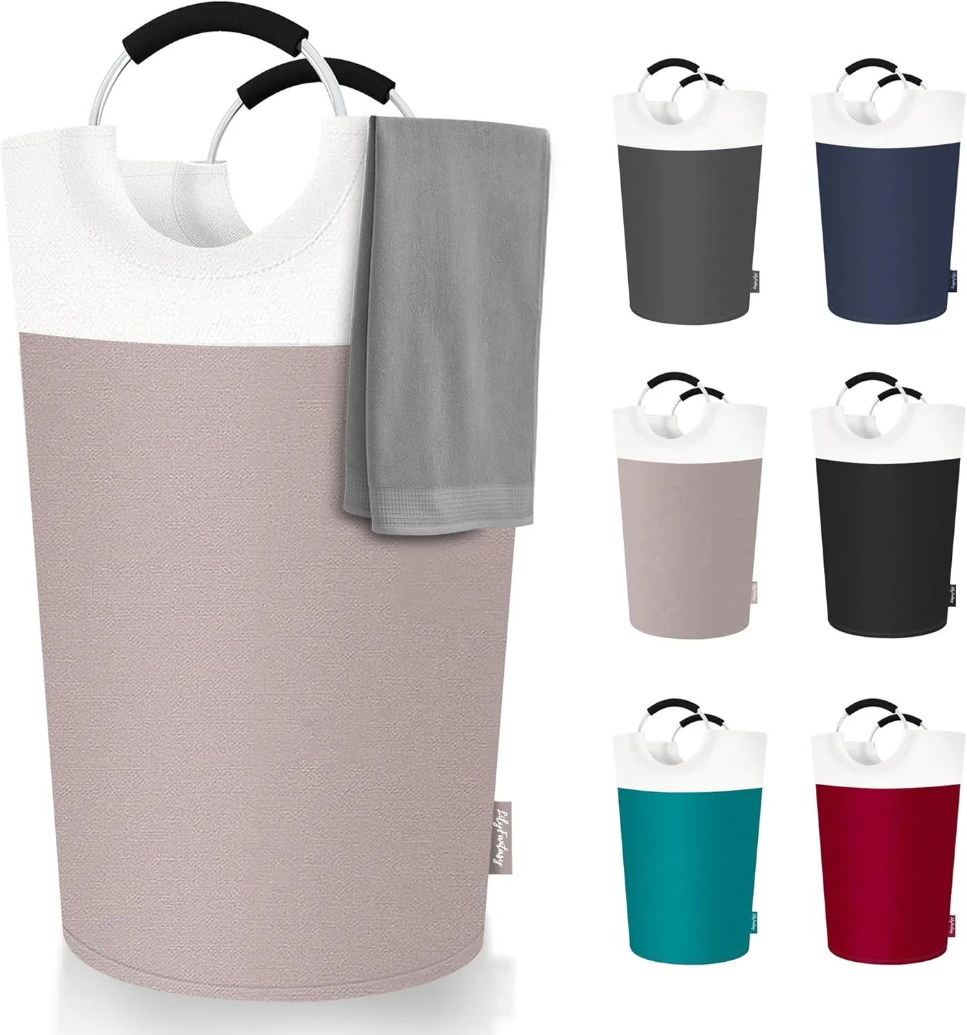 90L Laundry Basket, Collapsible Laundry Hamper with Padded Handles, Waterproof Laundry Bag, Tall Clothes Hamper Stand Up Well, Foldable Laundry Baskets for Easy Storage(Khaki)