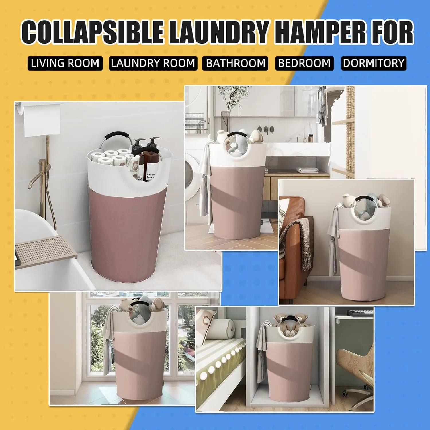 90L Laundry Basket, Collapsible Laundry Hamper with Padded Handles, Waterproof Laundry Bag, Tall Clothes Hamper Stand Up Well, Foldable Laundry Baskets for Easy Storage(Khaki)