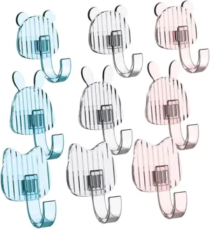 9Pcs Cartoon Self Adhesive Hooks Transparent Animal Wall Hangers for Bathroom Kitchen No Drilling Key Hooks for Coats Towels Umbrellas and Handbags and Lightweight Design