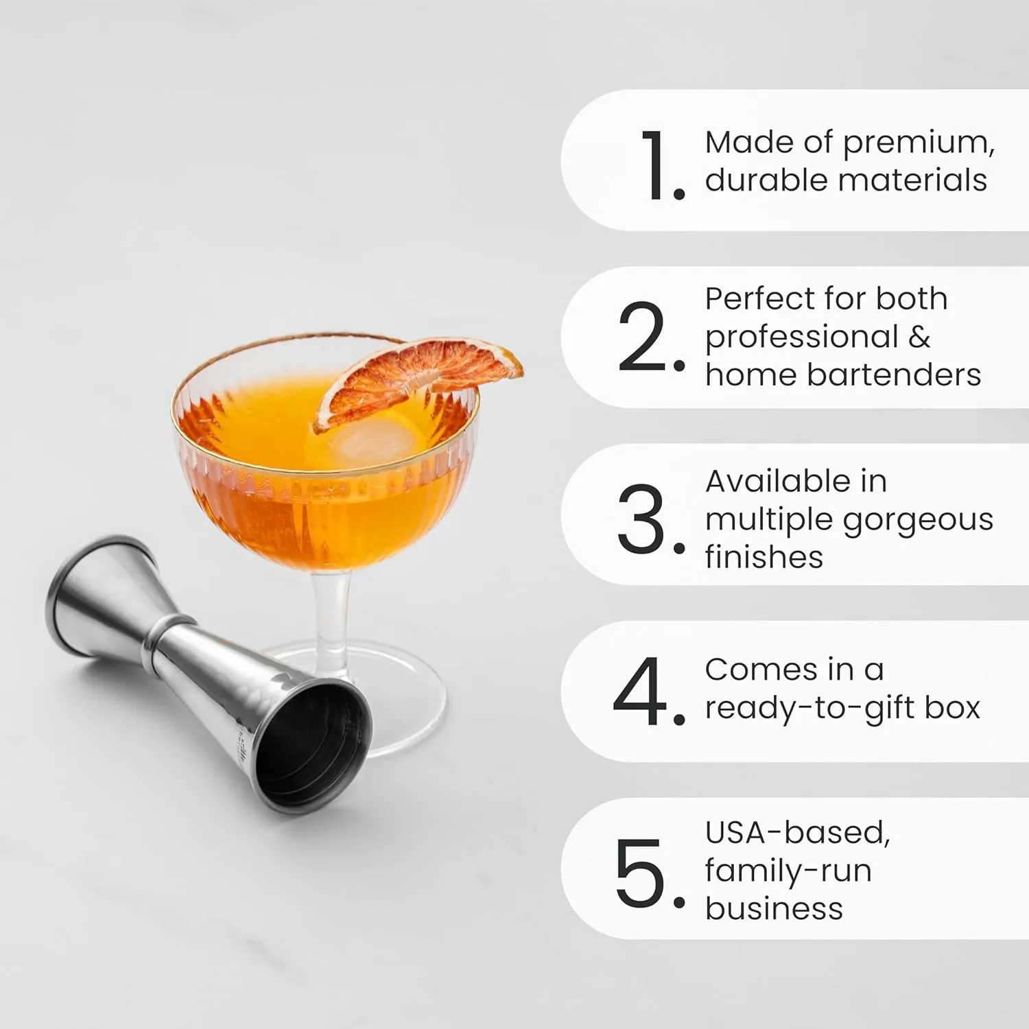 A Bar Above Premium Japanese Jigger 8 Precise Measurement Markings, Heavy Duty 304 Stainless Steel Double Cocktail Jigger for Professional Bartenders & Home Use, Durable Bar Tool for Accurate Pouring